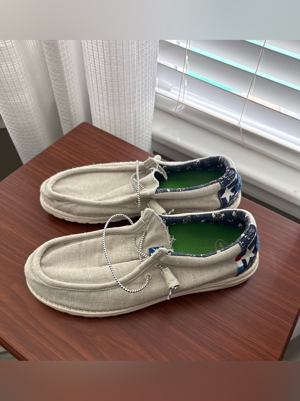 Hey Dude Beige Canvas Slip-On Loafers with Star-Print Collar